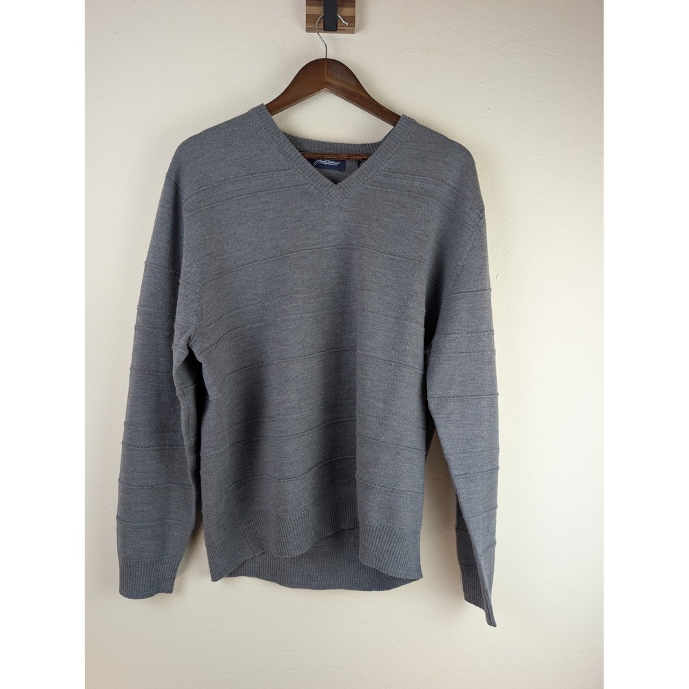 Jack Nicklaus Mens Large Gray 100% Merino Wool V Neck Sweater